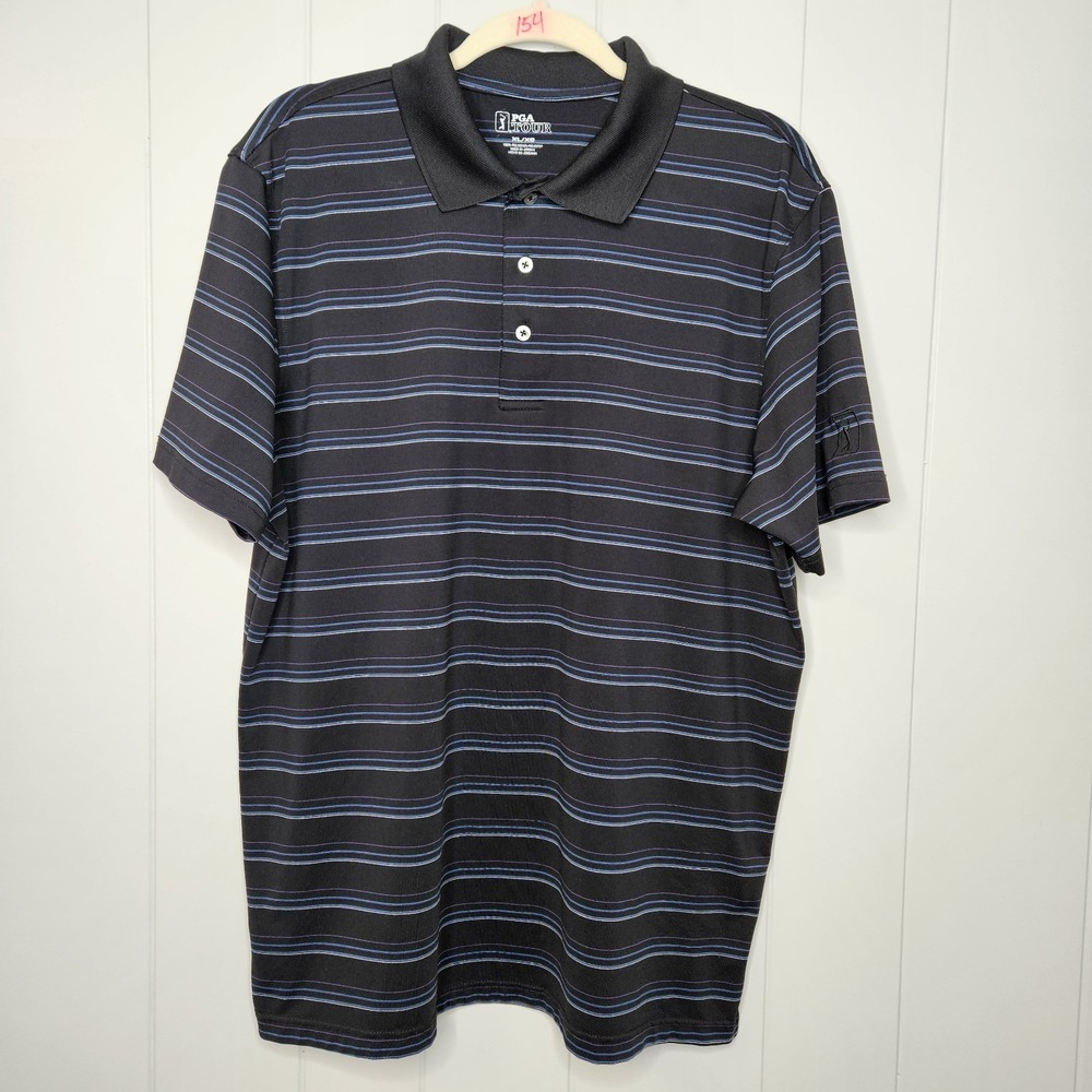 PGA Tour Polo Men's Shirt XL‎ Black Striped